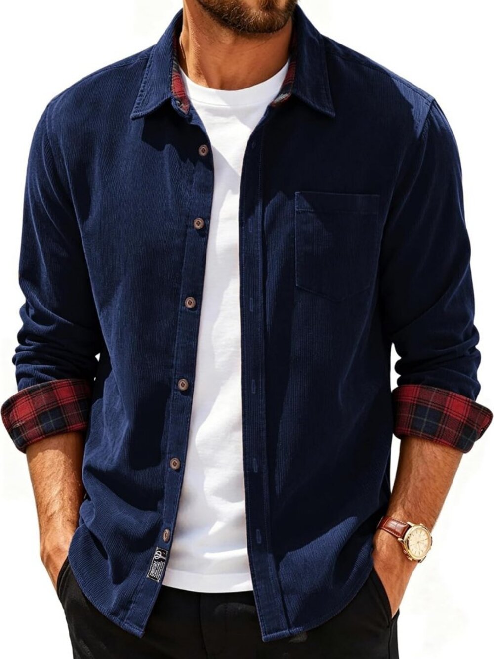 Men's Corduroy Long Sleeve Button Down Shirt - 100% Cotton, Casual & Stylish
